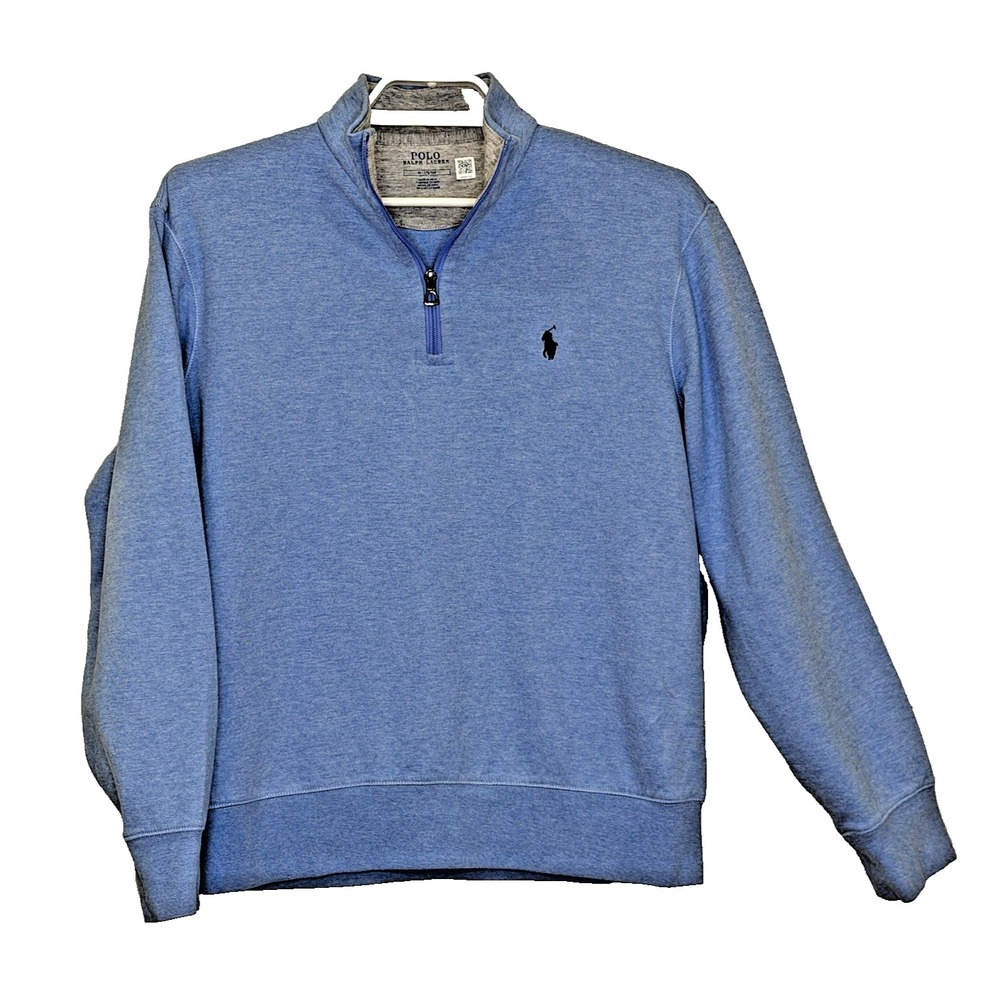Polo Ralph Lauren Luxury Jersey 1/4 Zip Pullover Sweater Mens Medium Light Blue